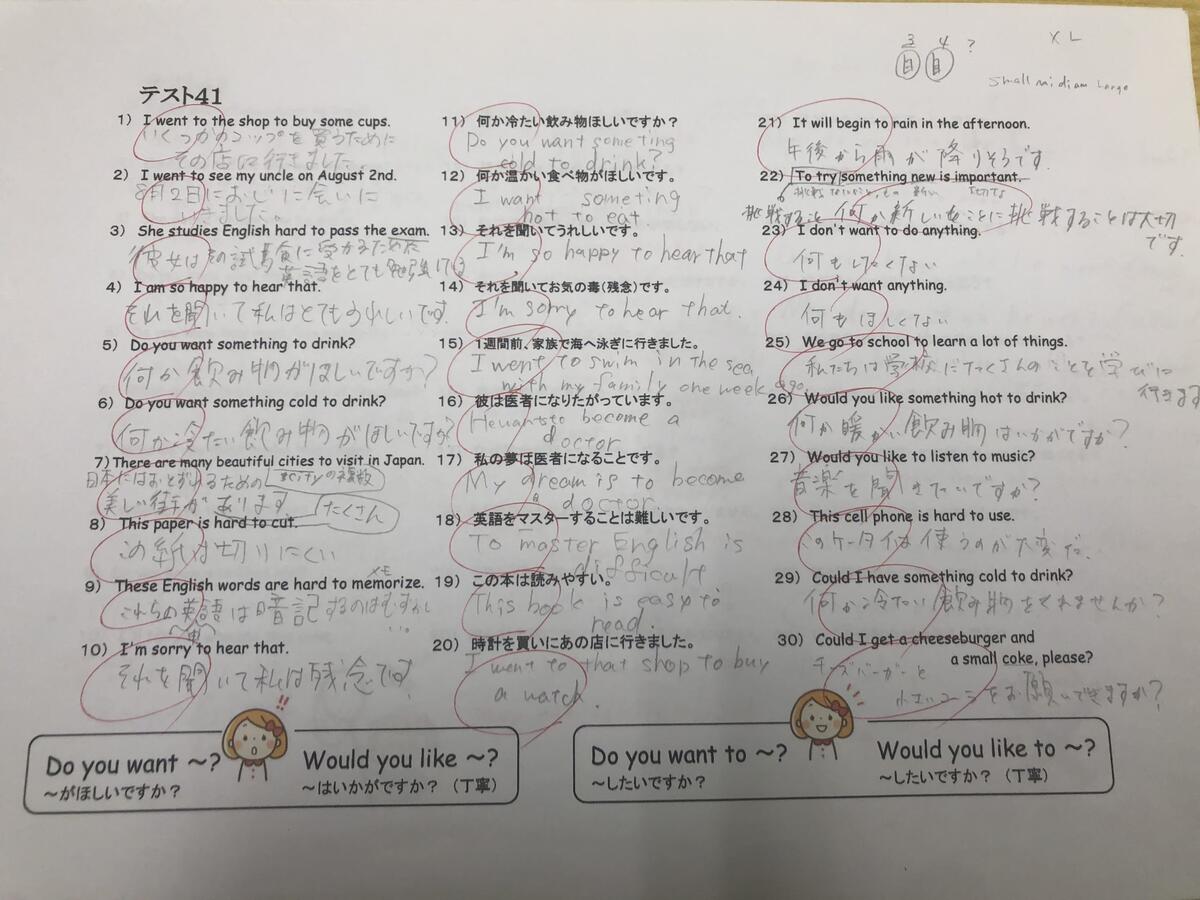 Cherry-tomato中学2年生Sちゃんの学習結果その２